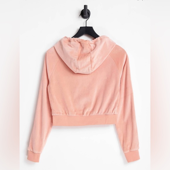 adidas Originals 'Relaxed Risque' velour zip through hoodie in blush - Picture 3 of 4